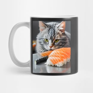 Cat Eating Sushi - Modern Digital Art Mug